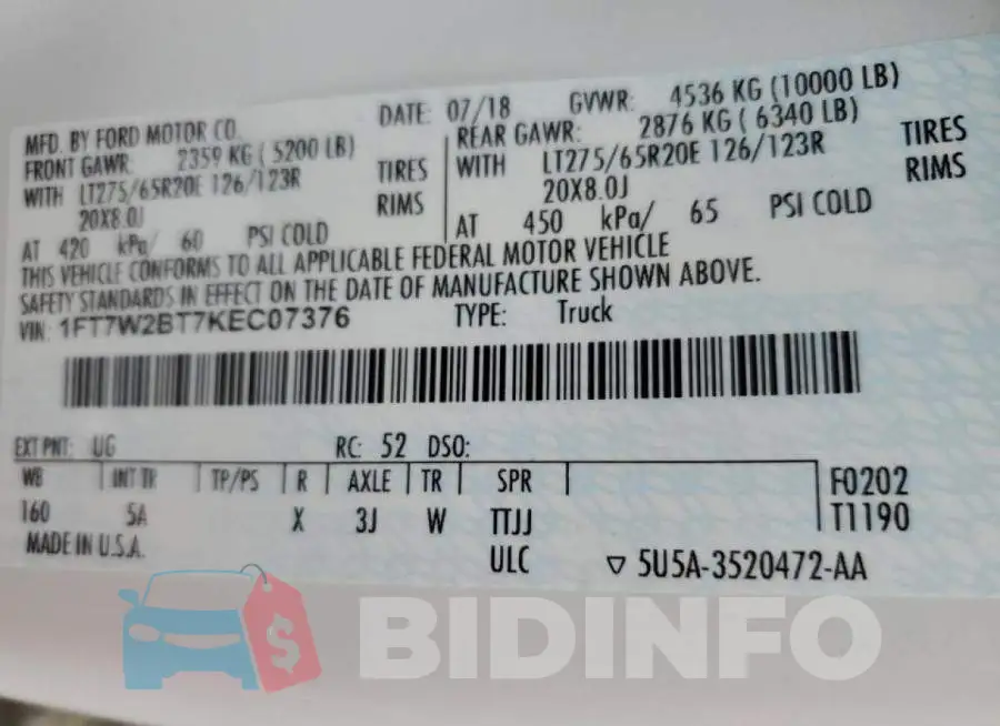 1FT7W2BT7KEC07376 Photo# 10