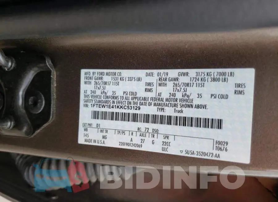 1FTEW1E41KKC53129 Photo# 10