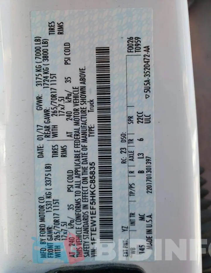 1FTEW1EF5HKC85835 Photo# 10