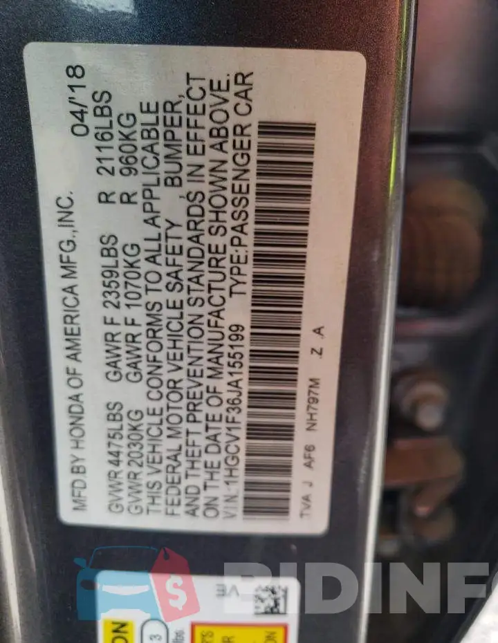 1HGCV1F36JA155199 Photo# 10