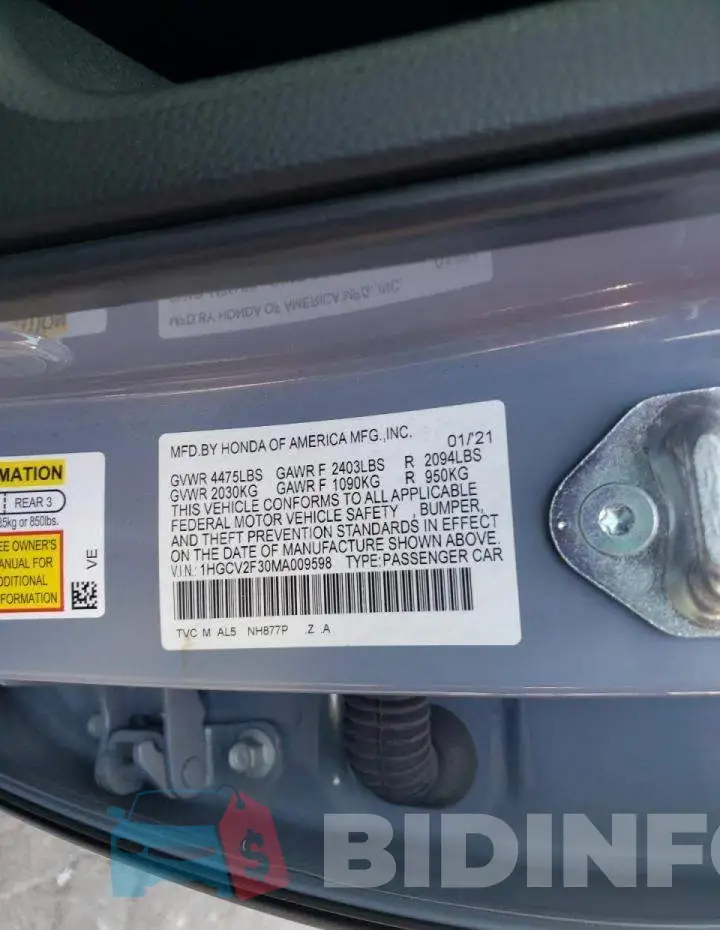 1HGCV2F30MA009598 Photo# 10