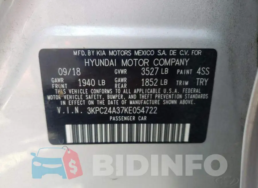 3KPC24A37KE054722 Photo# 10