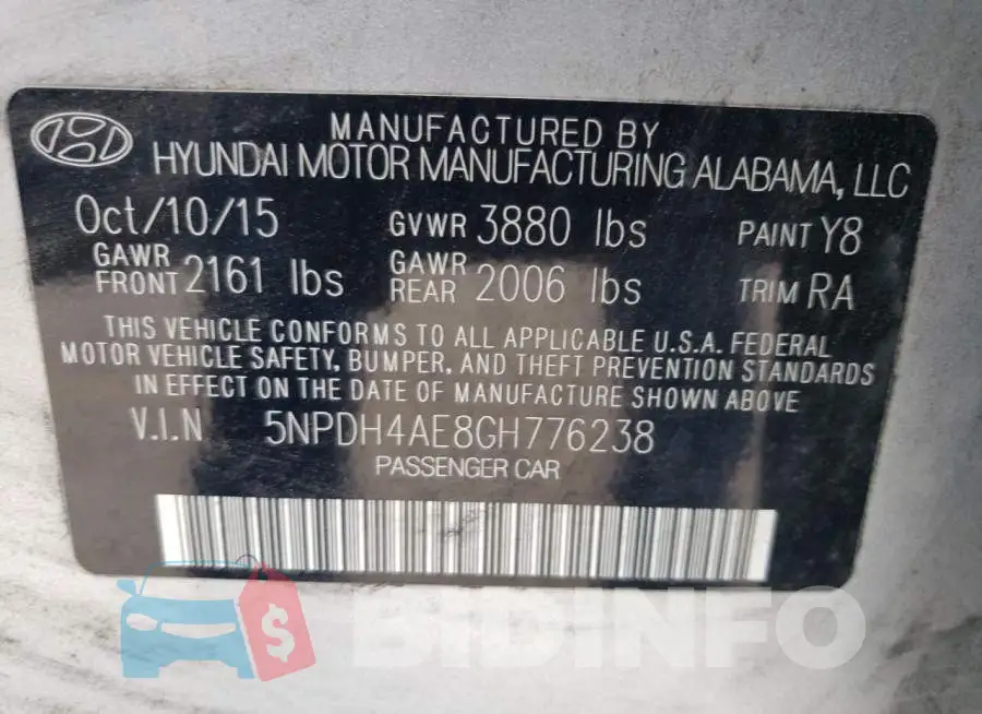 5NPDH4AE8GH776238 Photo# 10