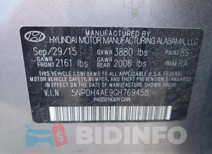 5NPDH4AE9GH769458 Photo# 10