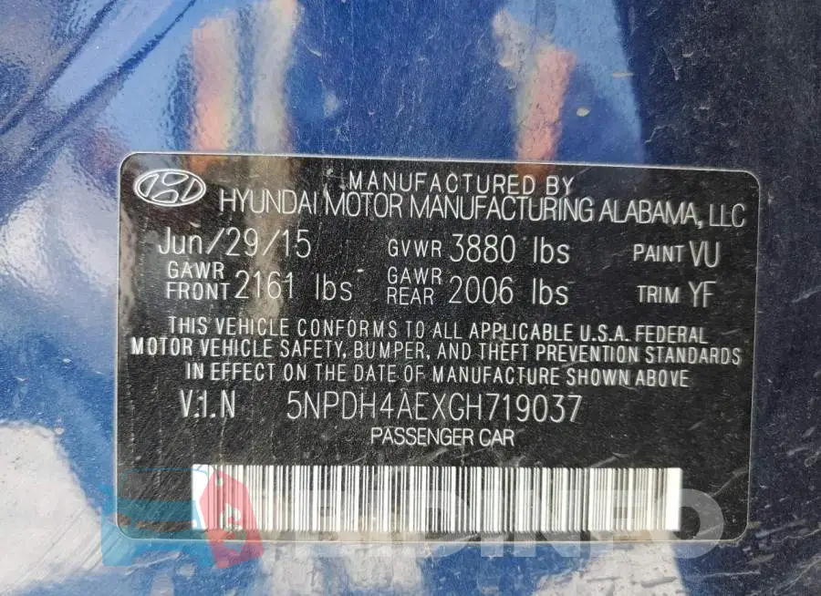 5NPDH4AEXGH719037 Photo# 10