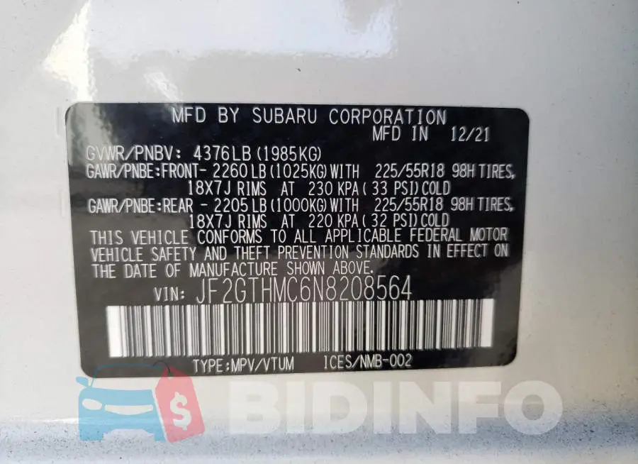 JF2GTHMC6N8208564 Photo# 10