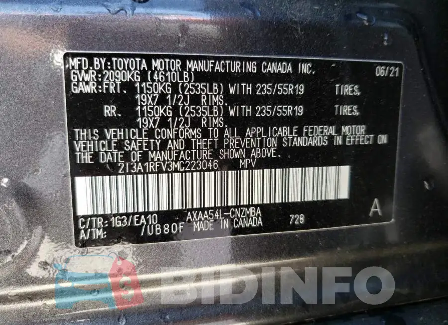2T3A1RFV3MC223046 Photo# 10