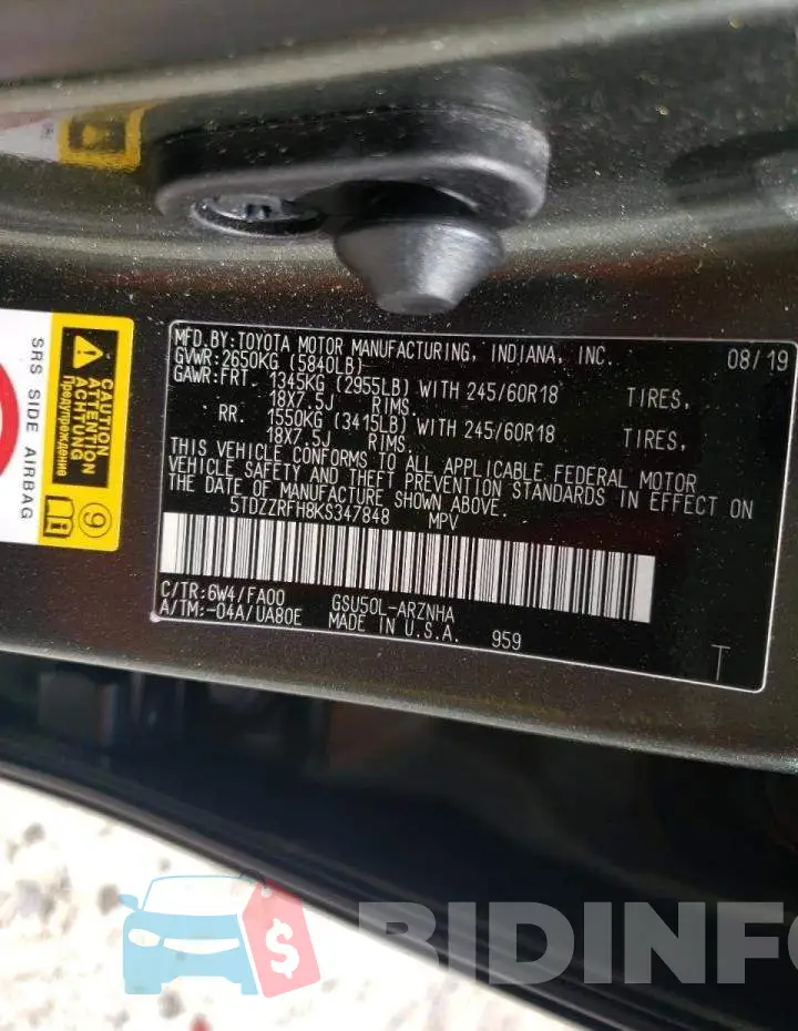 5TDZZRFH8KS347848 Photo# 10