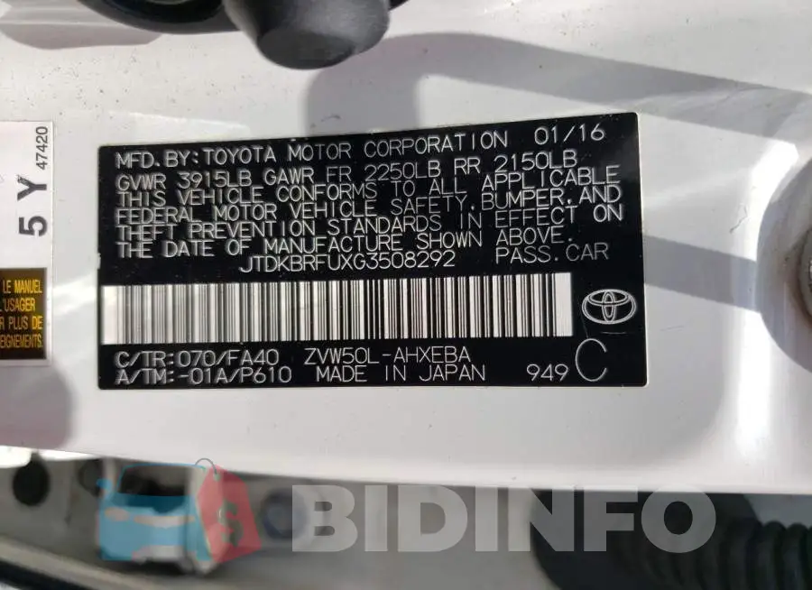 JTDKBRFUXG3508292 Photo# 10