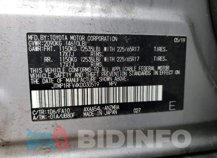 JTMP1RFV4KD030519 Photo# 10