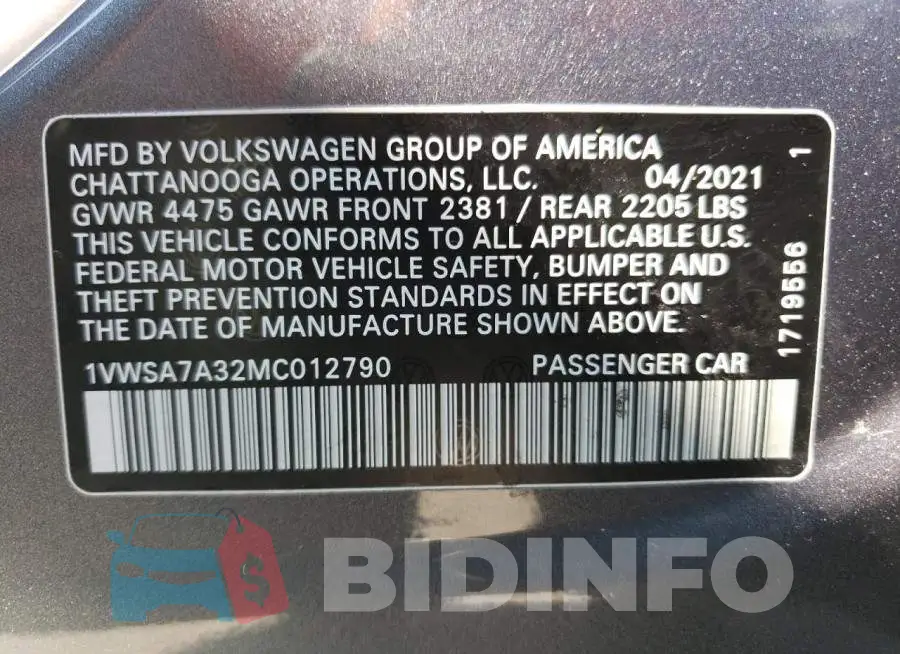 1VWSA7A32MC012790 Photo# 10