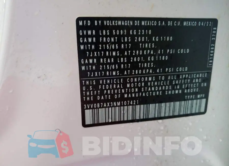 3VV0B7AX3NM107421 Photo# 10