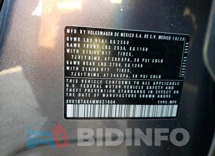 3VV1B7AX4MM021604 Photo# 10