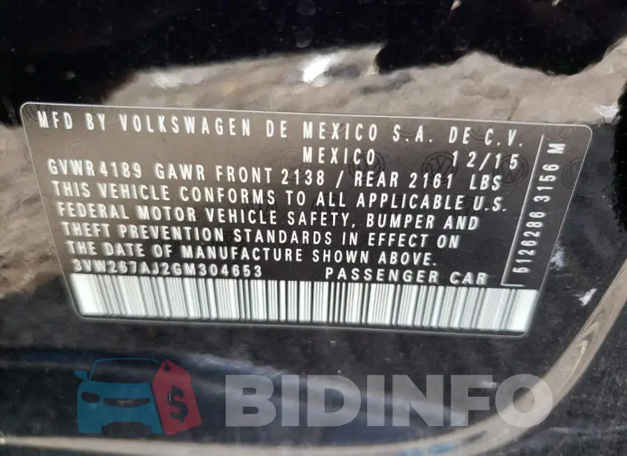 3VW267AJ2GM304653 Photo# 10