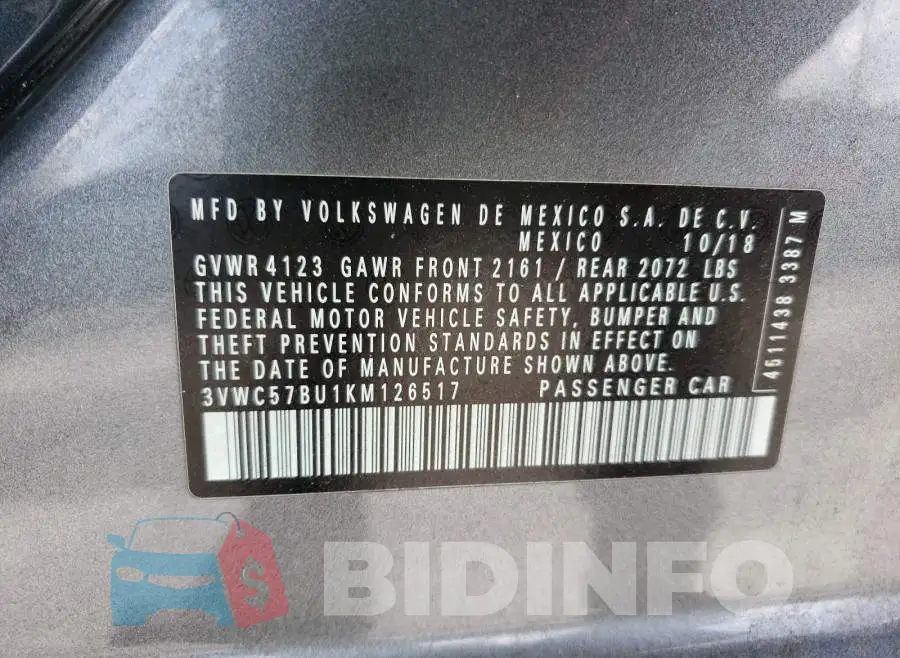 3VWC57BU1KM126517 Photo# 10