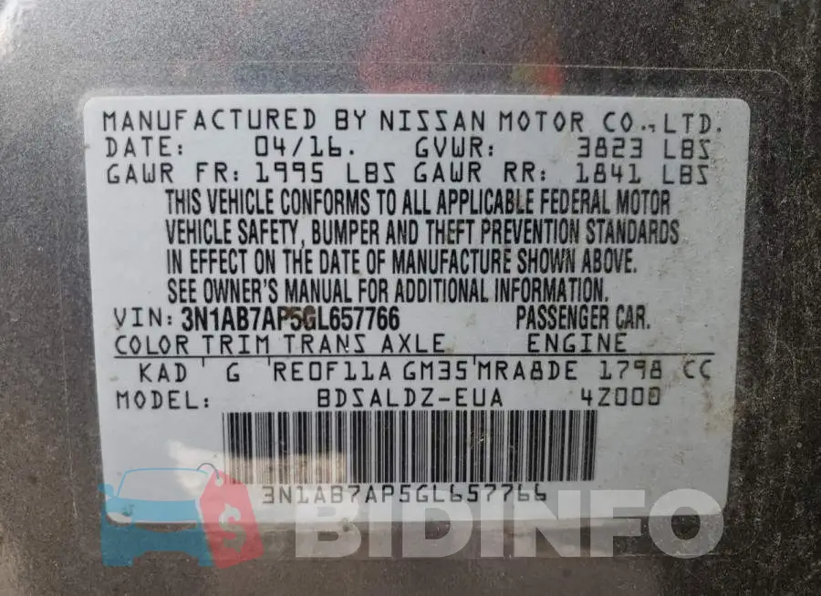 3N1AB7AP5GL657766 Photo# 10
