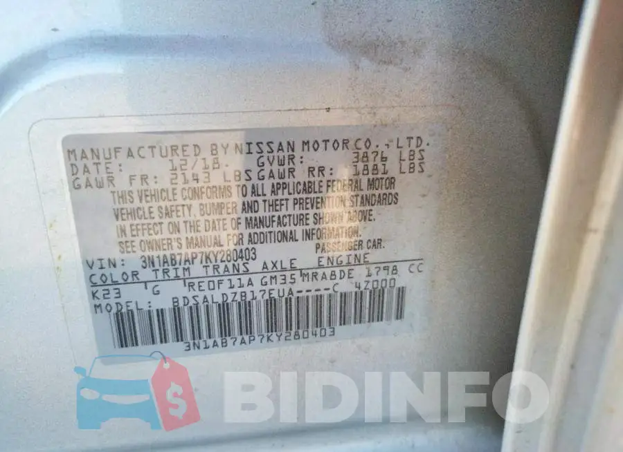 3N1AB7AP7KY280403 Photo# 10