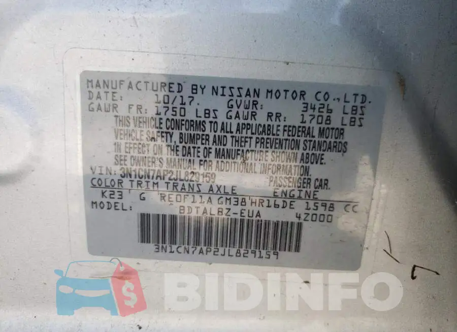 3N1CN7AP2JL829159 Photo# 10