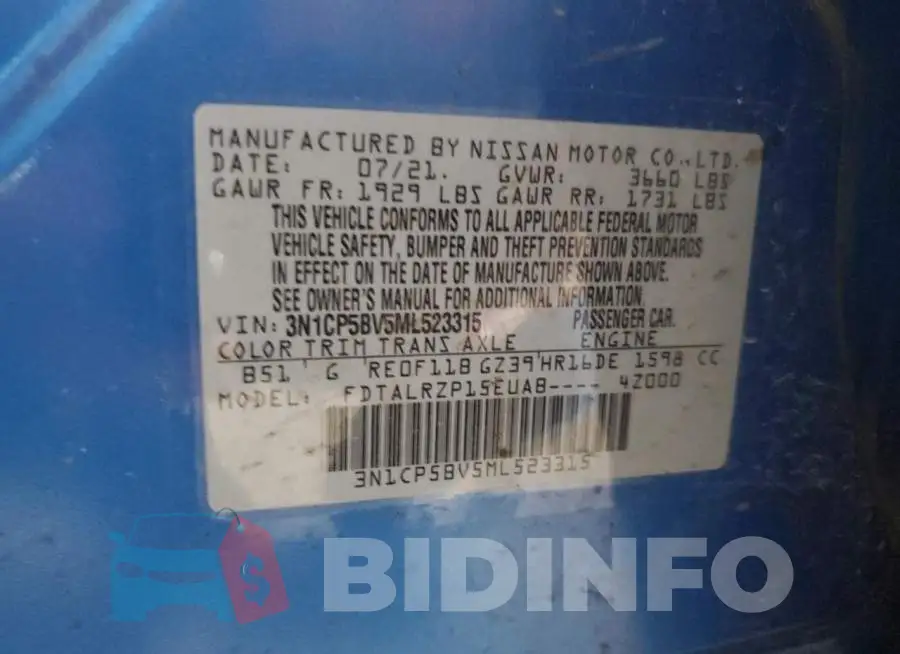 3N1CP5BV5ML523315 Photo# 10