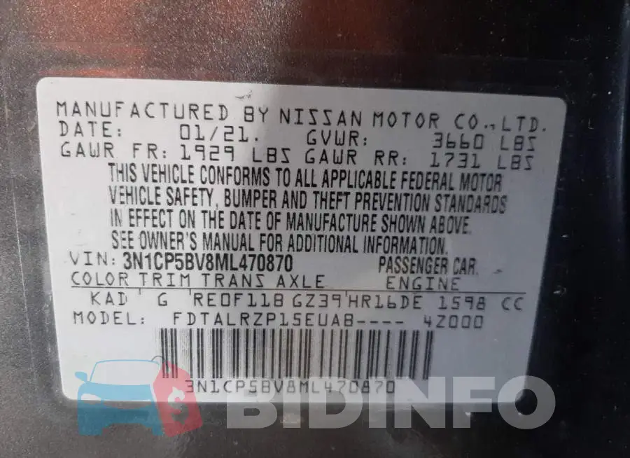 3N1CP5BV8ML470870 Photo# 10
