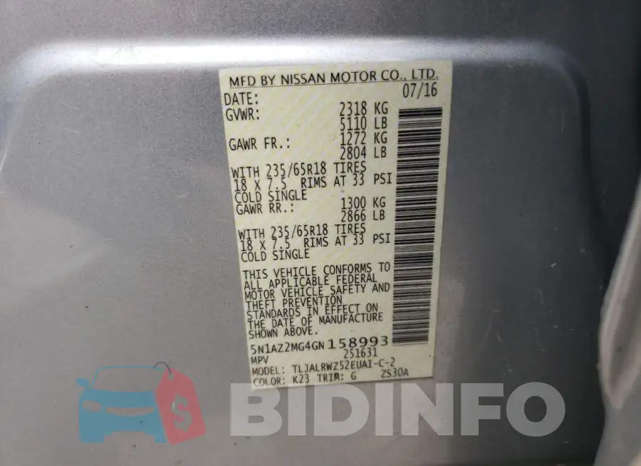 5N1AZ2MG4GN158993 Photo# 10