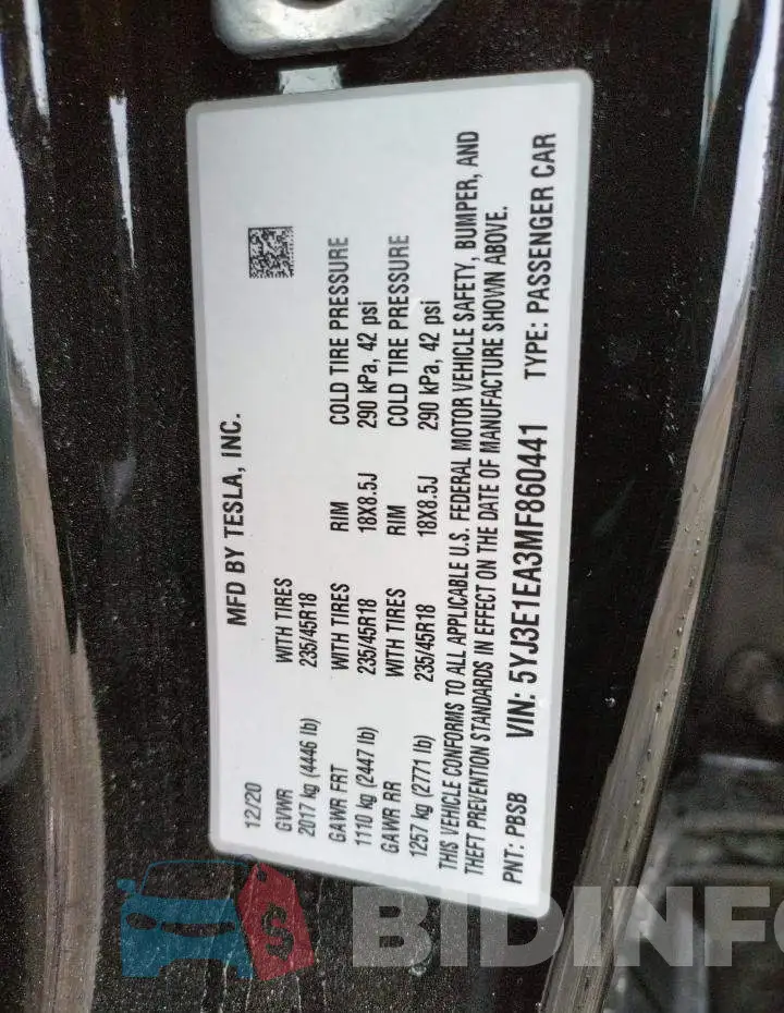 5YJ3E1EA3MF860441 Photo# 10
