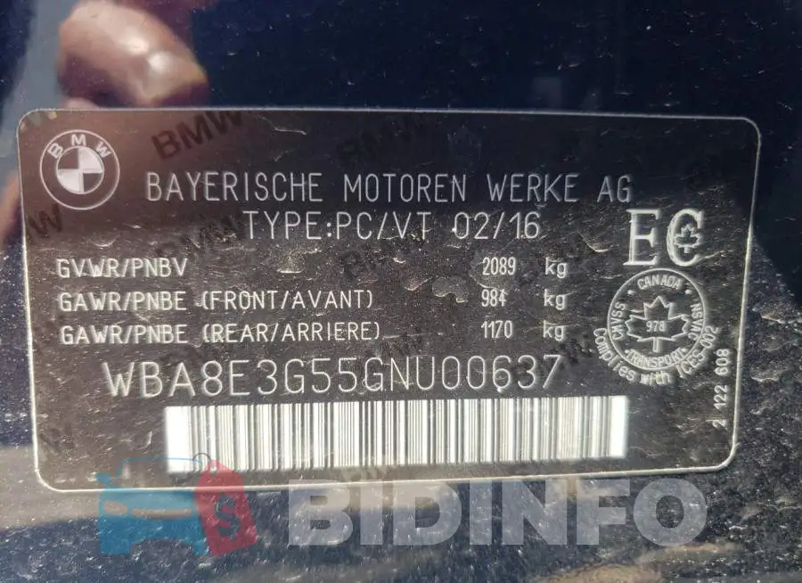 WBA8E3G55GNU00637 Photo# 10
