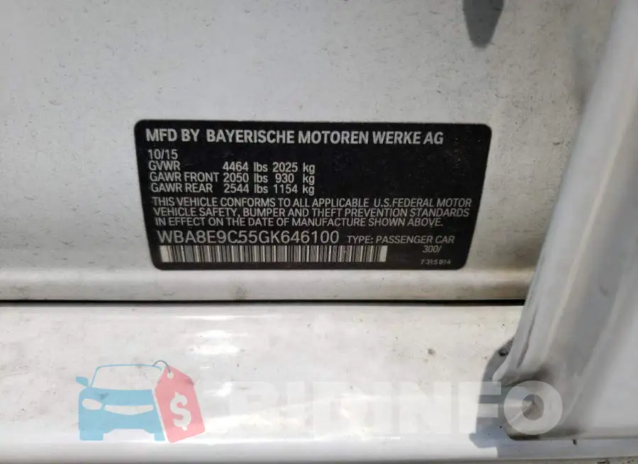 WBA8E9C55GK646100 Photo# 10