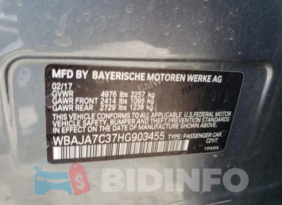 WBAJA7C37HG903455 Photo# 10