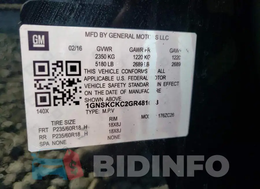 1GNSKCKC2GR410775 Photo# 10