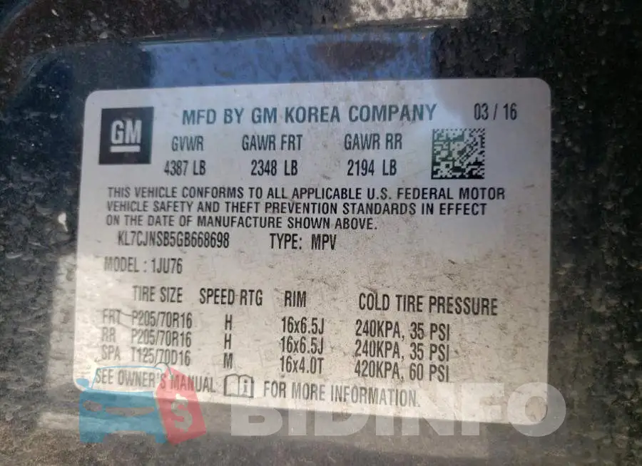 KL7CJNSB5GB668698 Photo# 10