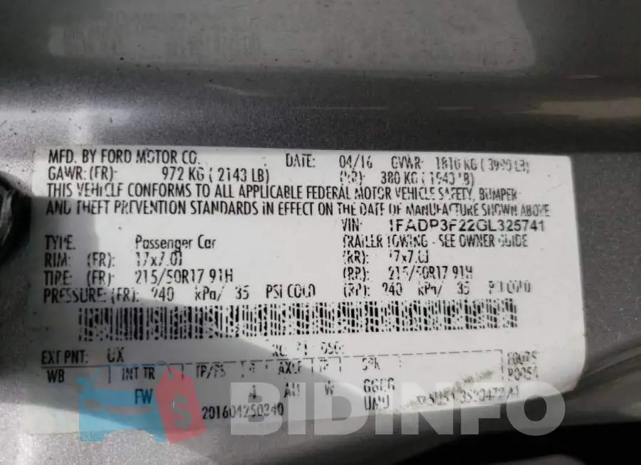 1FADP3F22GL325741 Photo# 10