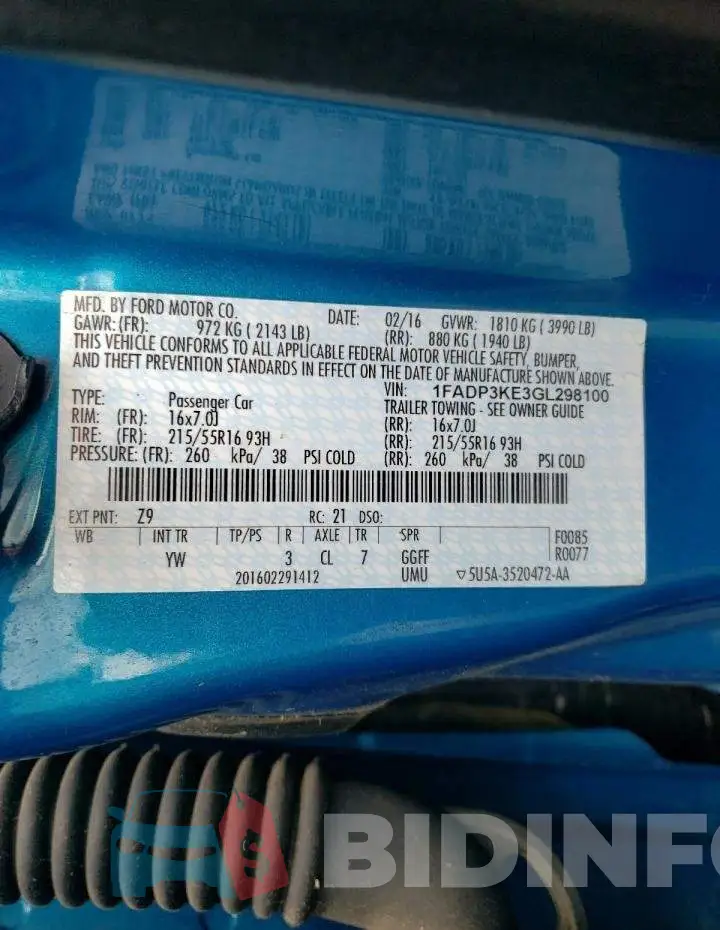 1FADP3KE3GL298100 Photo# 10