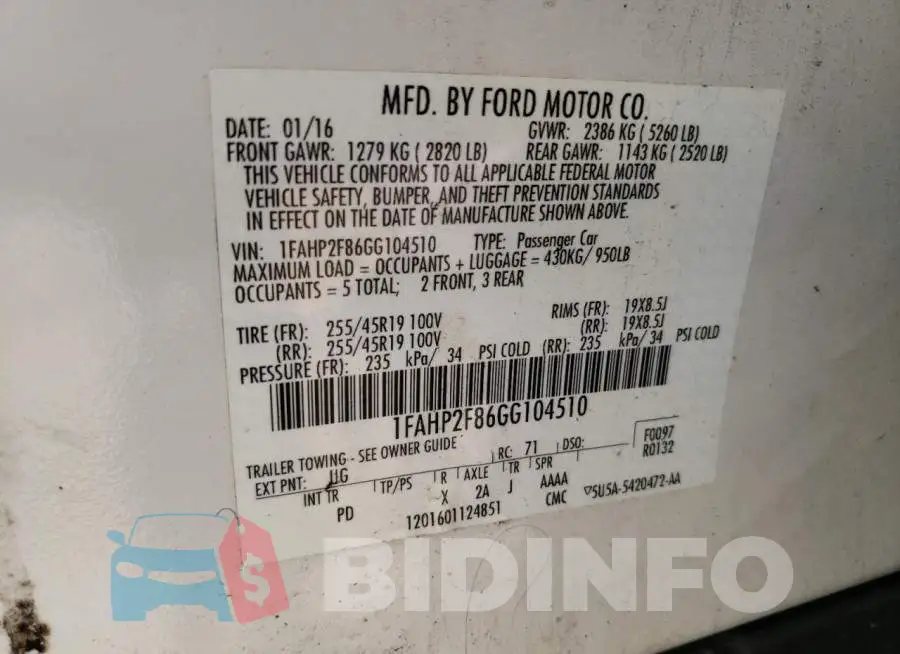 1FAHP2F86GG104510 Photo# 10