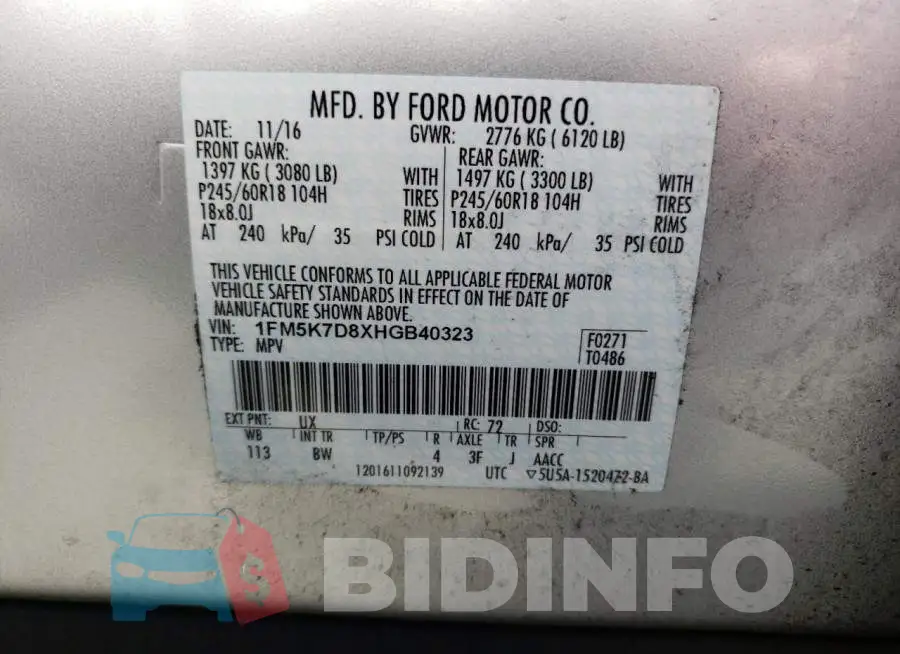 1FM5K7D8XHGB40323 Photo# 10