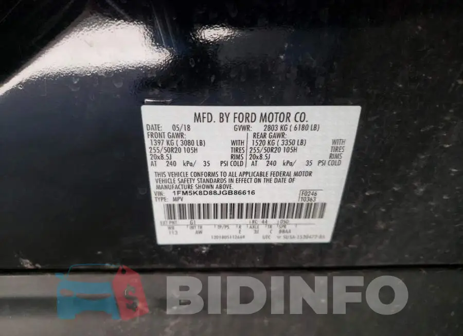 1FM5K8D88JGB86616 Photo# 10