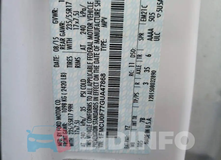 1FMCU0F77GUA47868 Photo# 10
