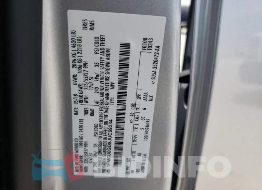 1FMCU0GD8JUC69234 Photo# 10