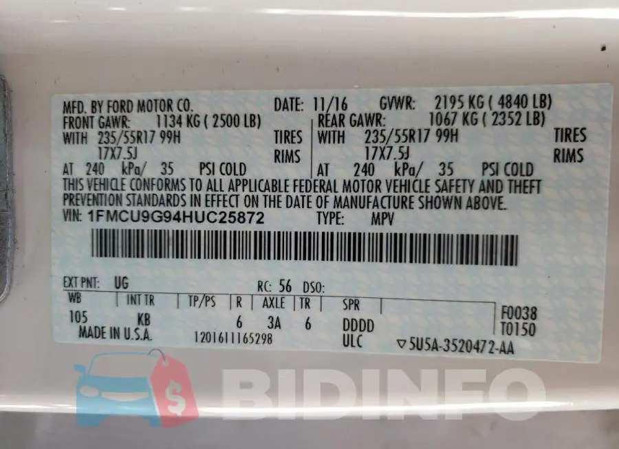 1FMCU9G94HUC25872 Photo# 10