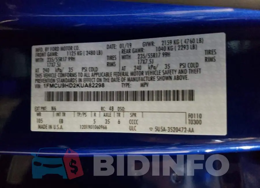 1FMCU9HD2KUA82298 Photo# 10