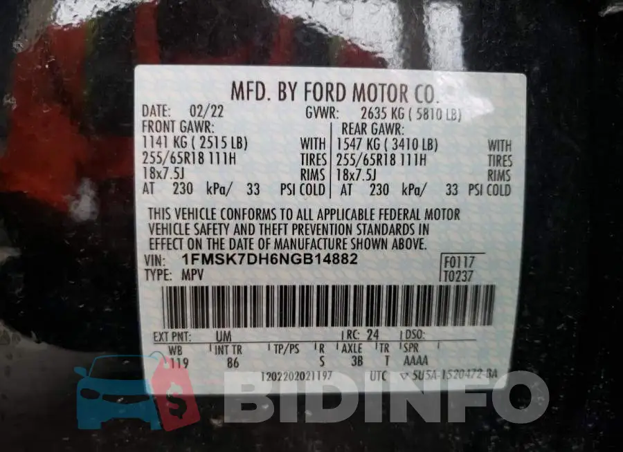 1FMSK7DH6NGB14882 Photo# 10