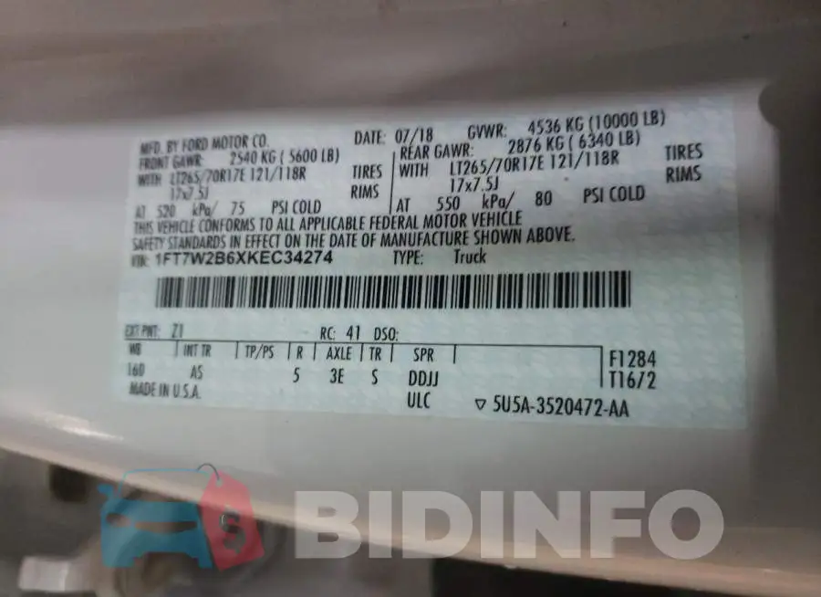 1FT7W2B6XKEC34274 Photo# 10