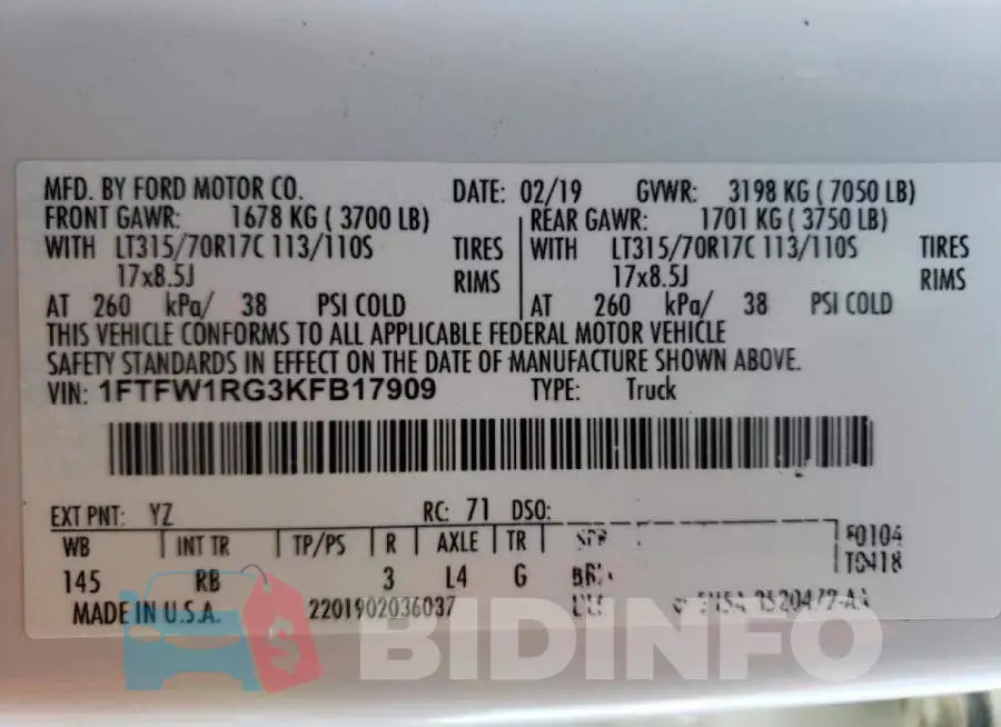 1FTFW1RG3KFB17909 Photo# 10