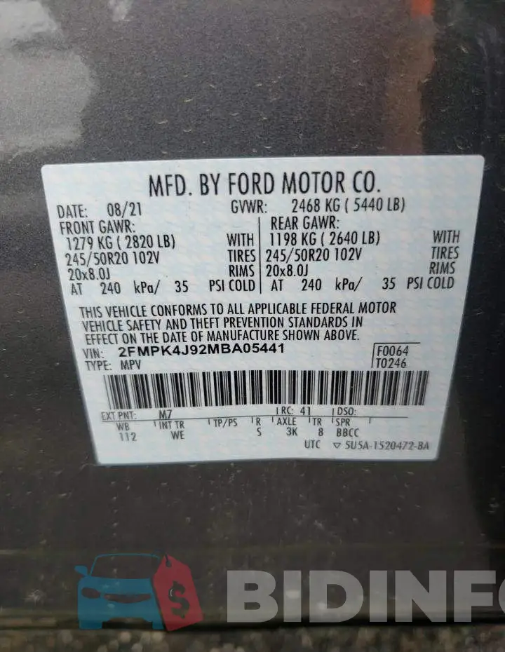 2FMPK4J92MBA05441 Photo# 10