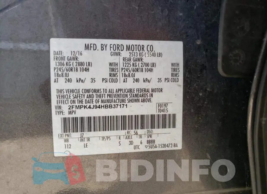 2FMPK4J94HBB37171 Photo# 10