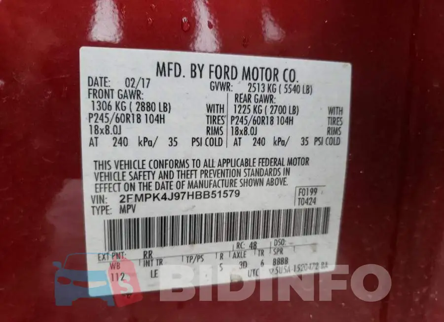 2FMPK4J97HBB51579 Photo# 10