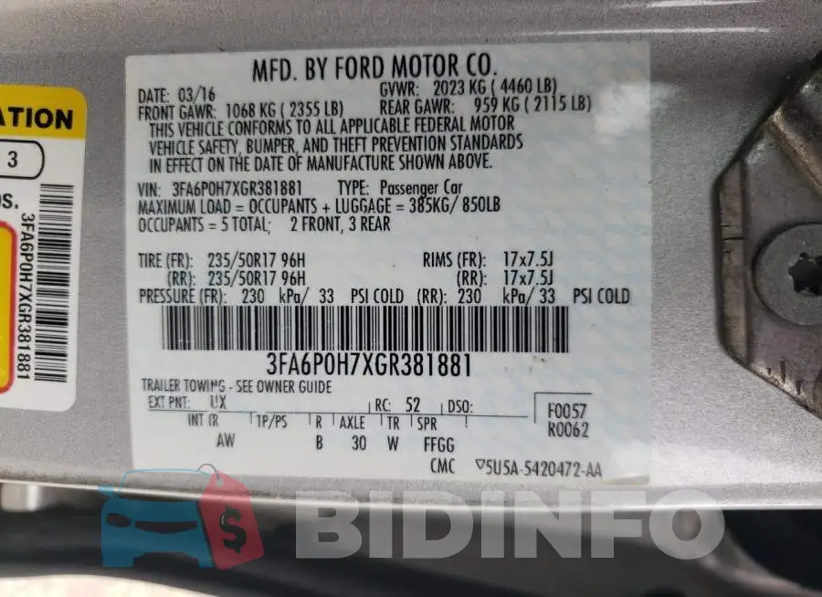 3FA6P0H7XGR381881 Photo# 10