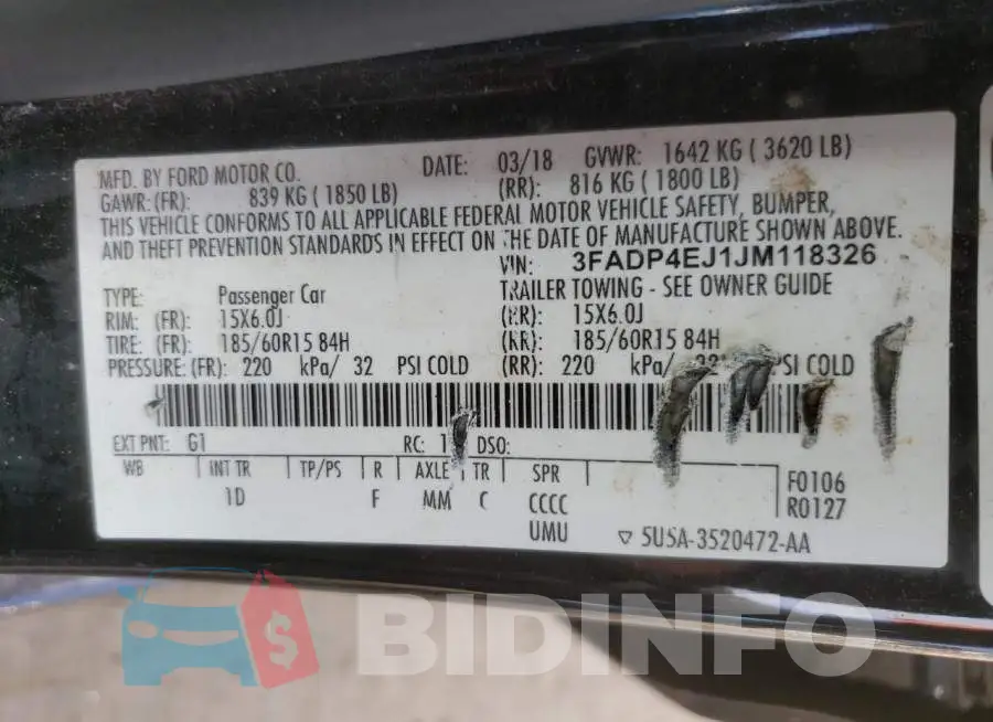 3FADP4EJ1JM118326 Photo# 10