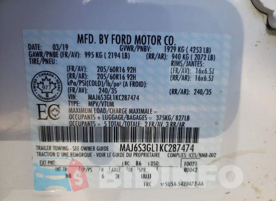 MAJ6S3GL1KC287474 Photo# 10