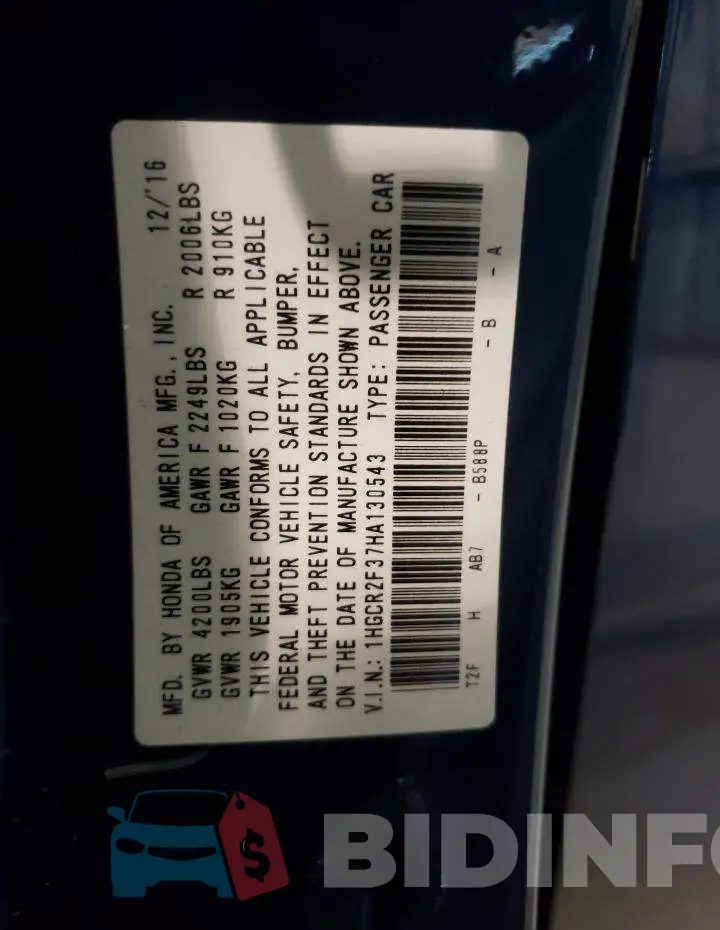 1HGCR2F37HA130543 Photo# 10